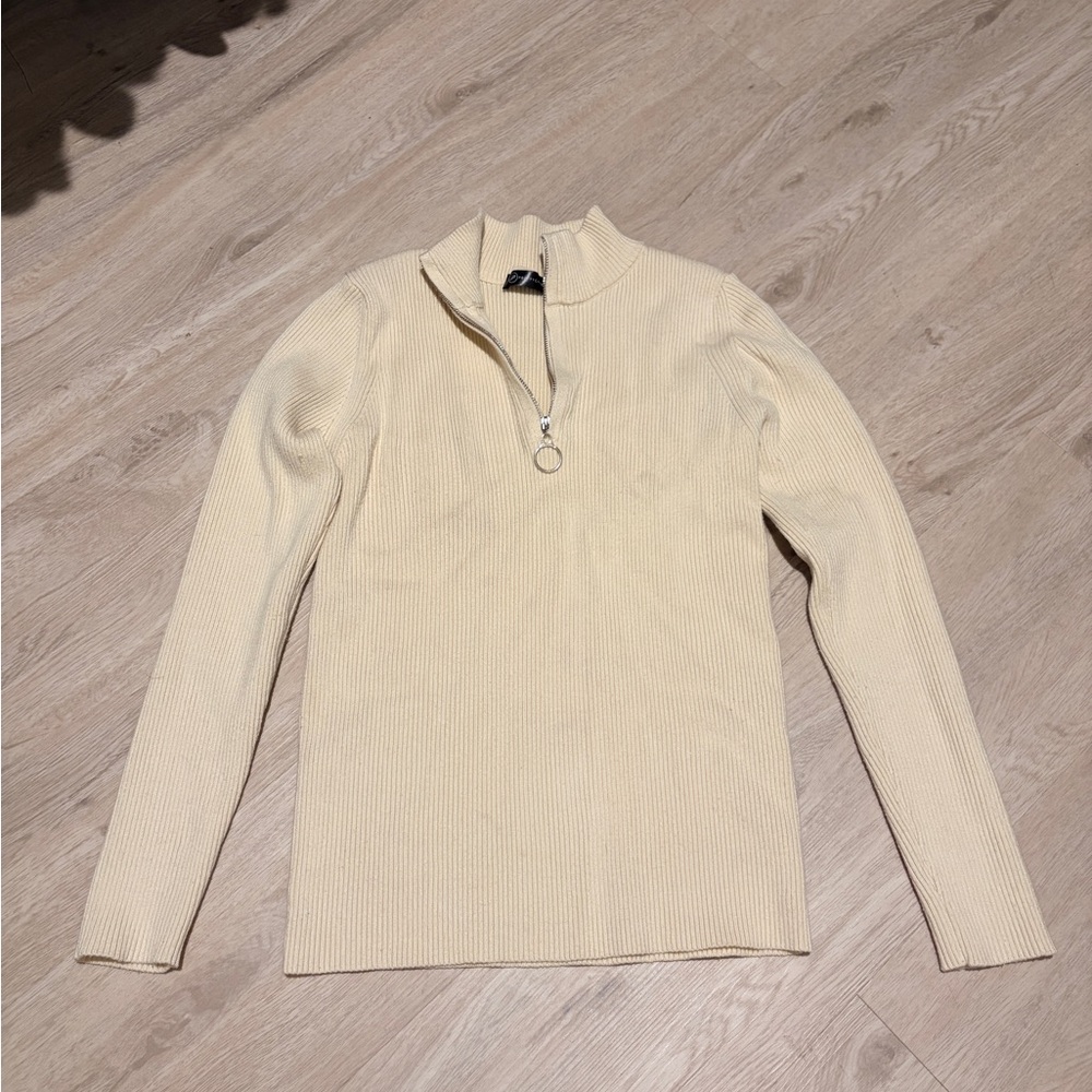Cream Ribbed Half-Zip Sweater Pullover